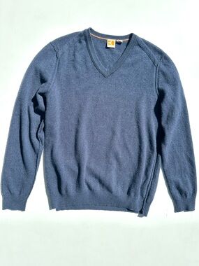 BOSS Orange 100% Wool Men's V-Neck Navy Sweater, Exposed Stitching, L